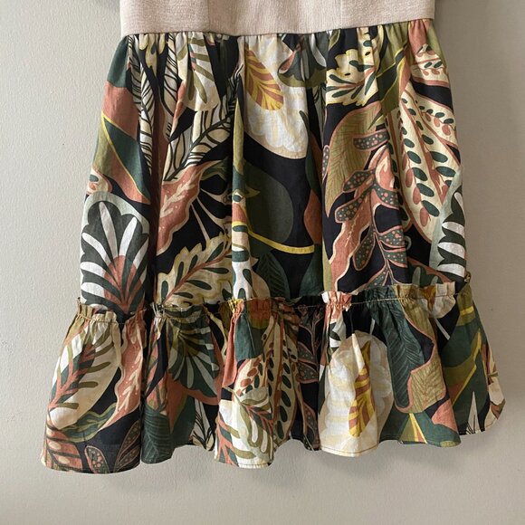 Handmade Children's Linen Rayon Viscose Cotton Cream Multicolour Pattern Dress - Picture 6 of 16